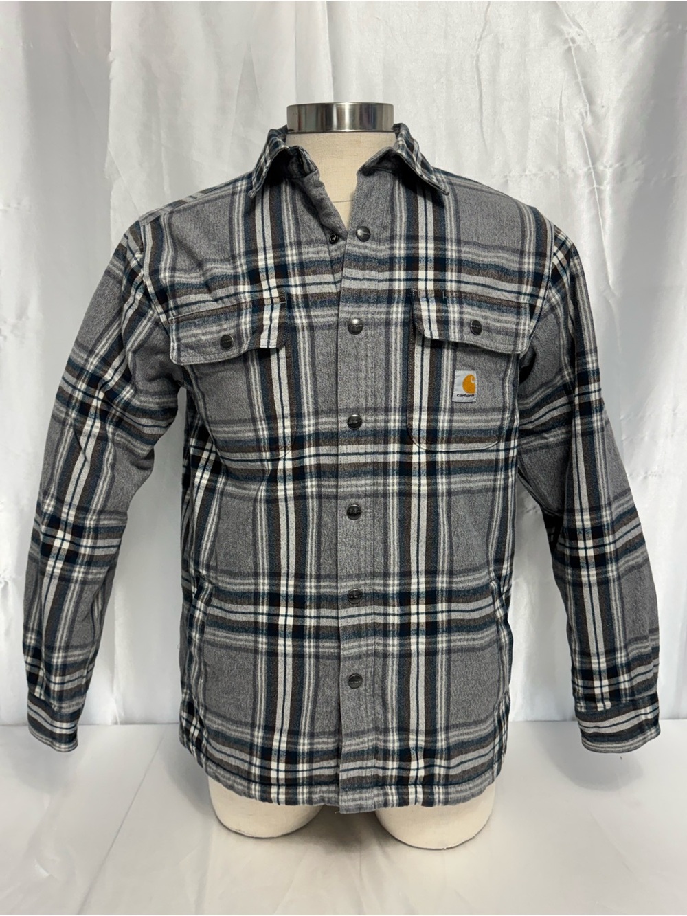 Carhartt Men's Relaxed Fit Flannel Sherpa Lined Shirt Jac Asphalt Gray Plaid